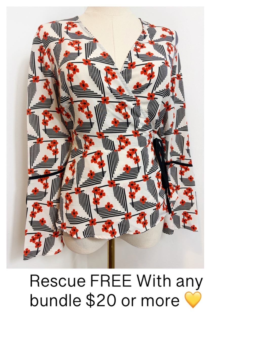 TOPSHOP Floral Bell Sleeve Boho Wrap Blouse FLAWED Free